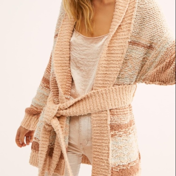Free People Sweaters - Free People Cream  Belted Cozy Cabin Knit Cardigan